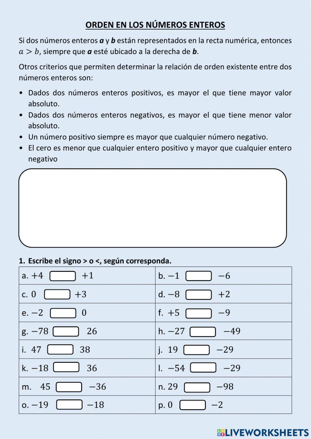Orden en los números enteros