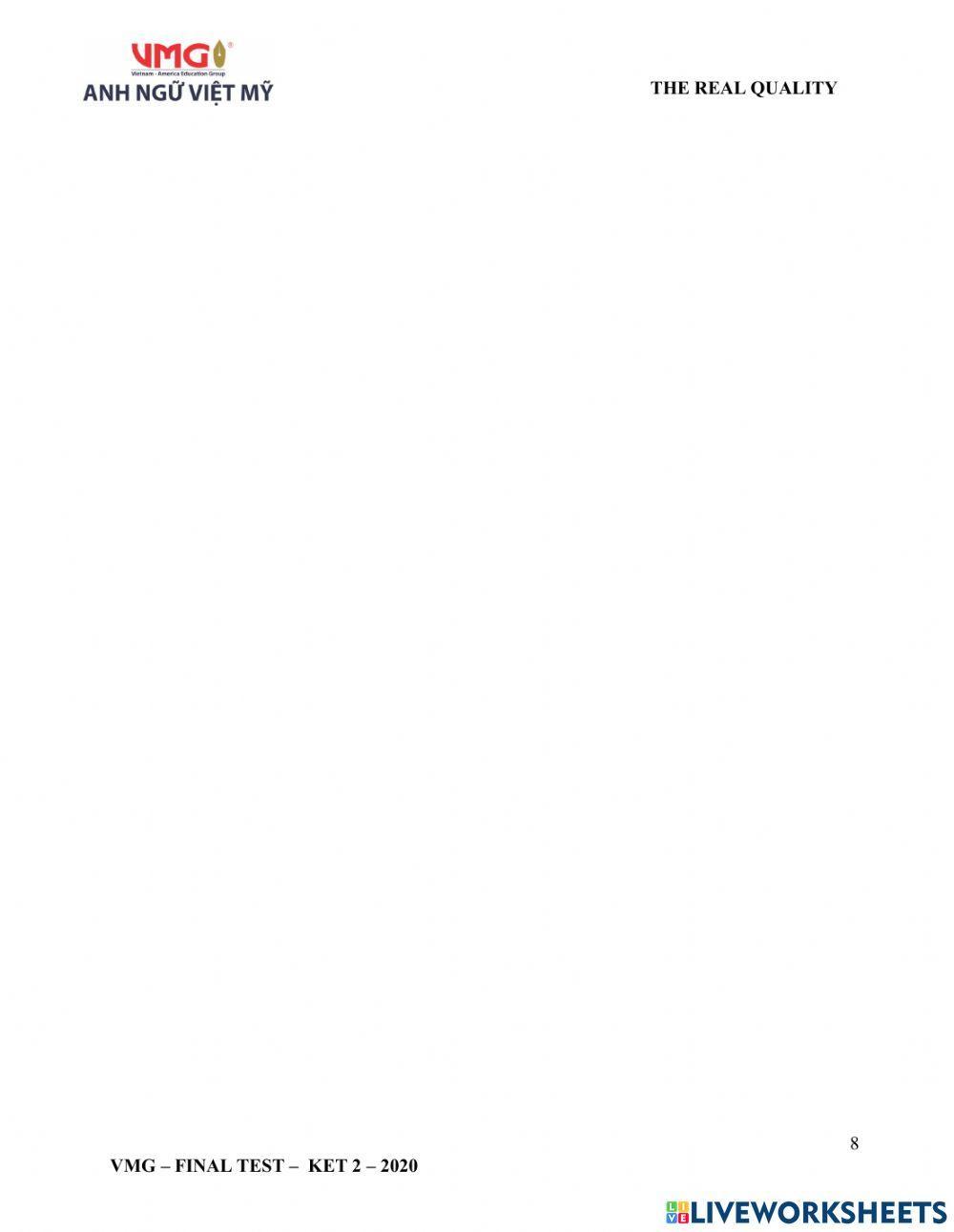 KET 2 - FINAL TEST (READING AND WRITING)