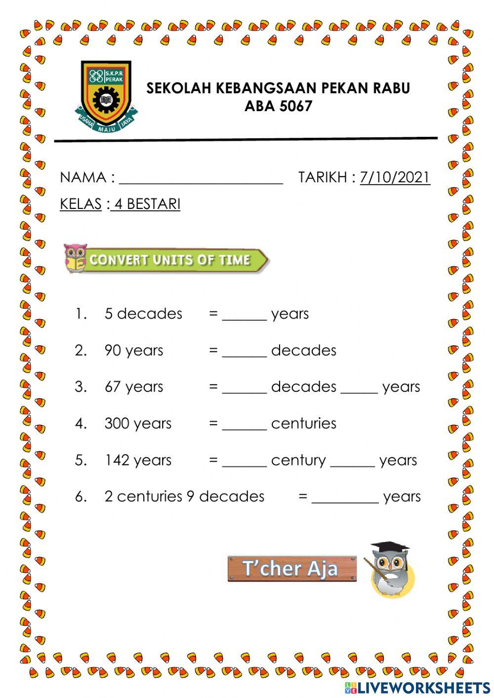 Matematik tahun 4 tahun, dekad dan abad