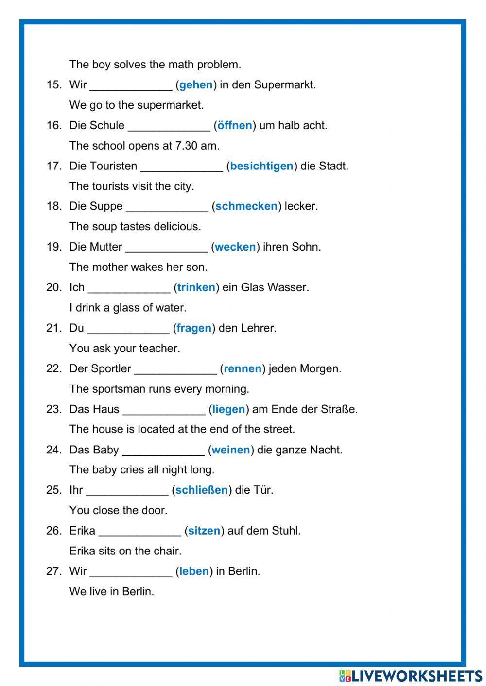 PRÄSENS - Konjugation - Regelmäßige Verben 1