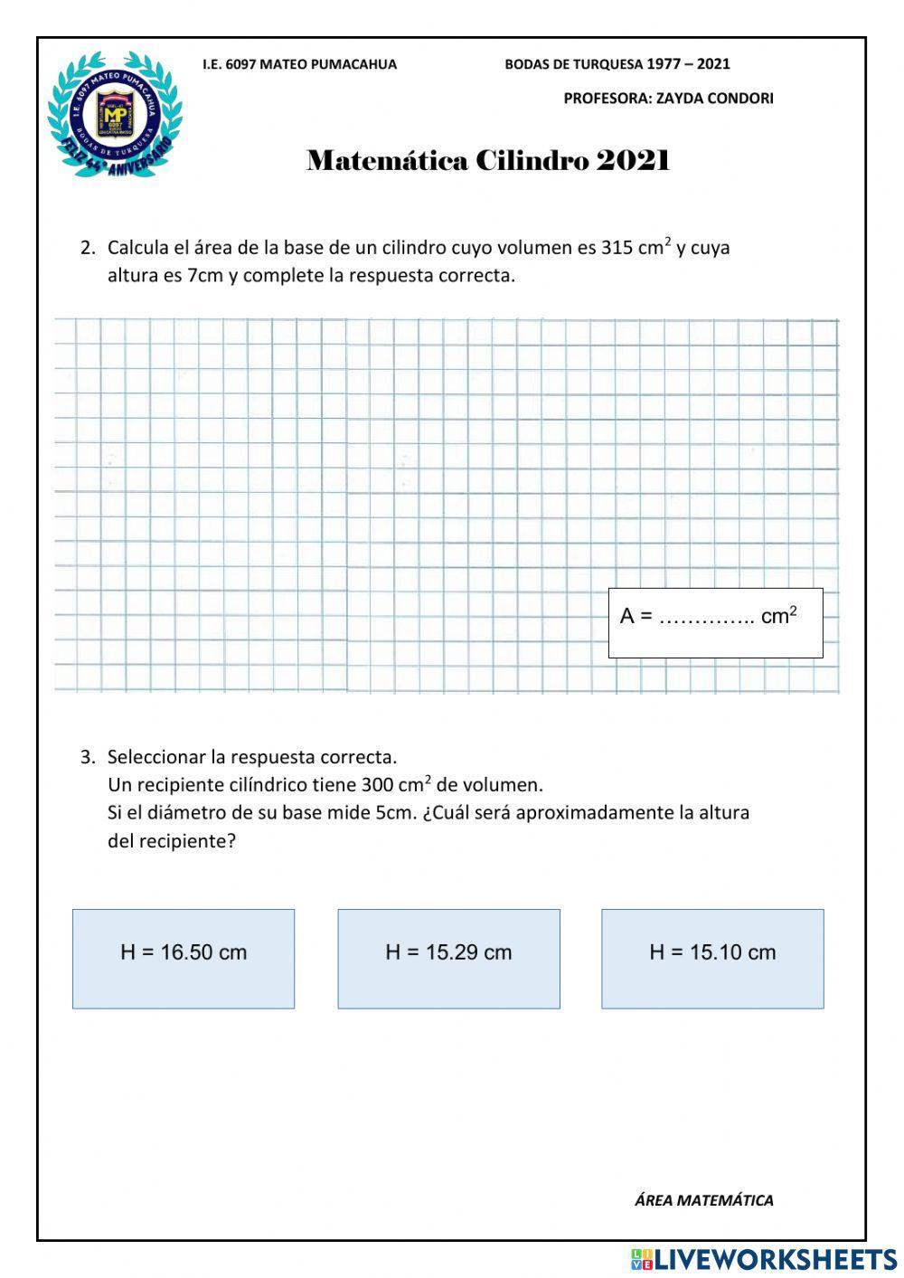 MATEMATICA - CILINDRO