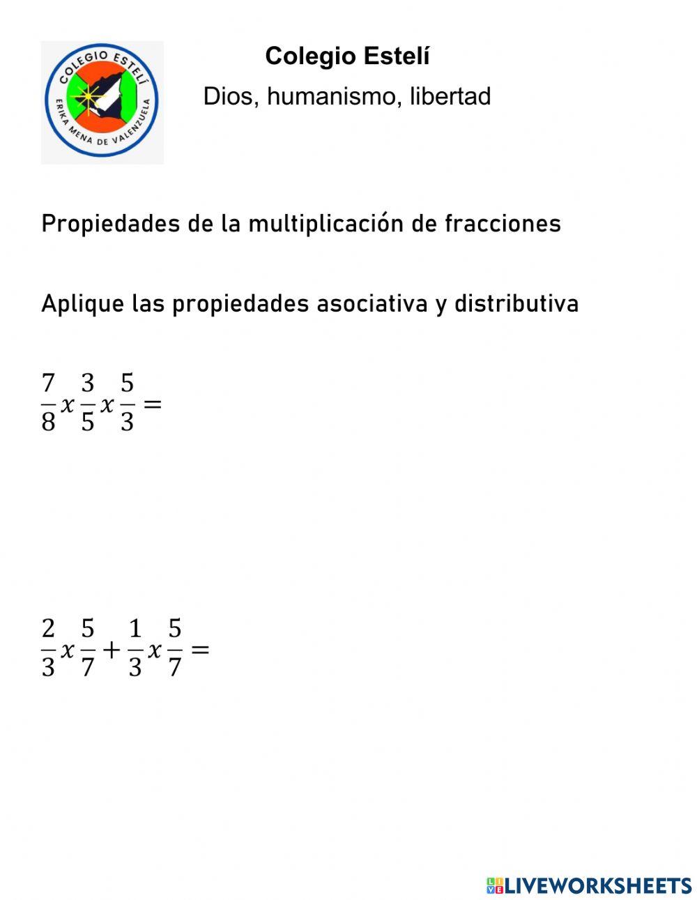 Propiedades de la multiplicacion de fracciones