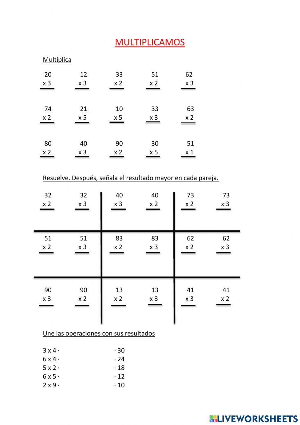 Multiplicaciones online exercise for Tercero de primaria | Live Worksheets