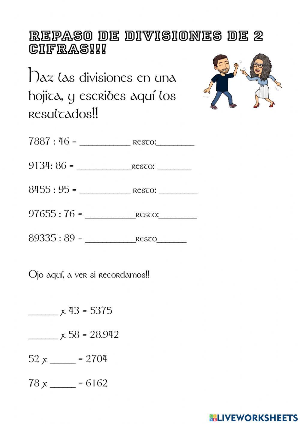 Repaso divisiones 2 cifras