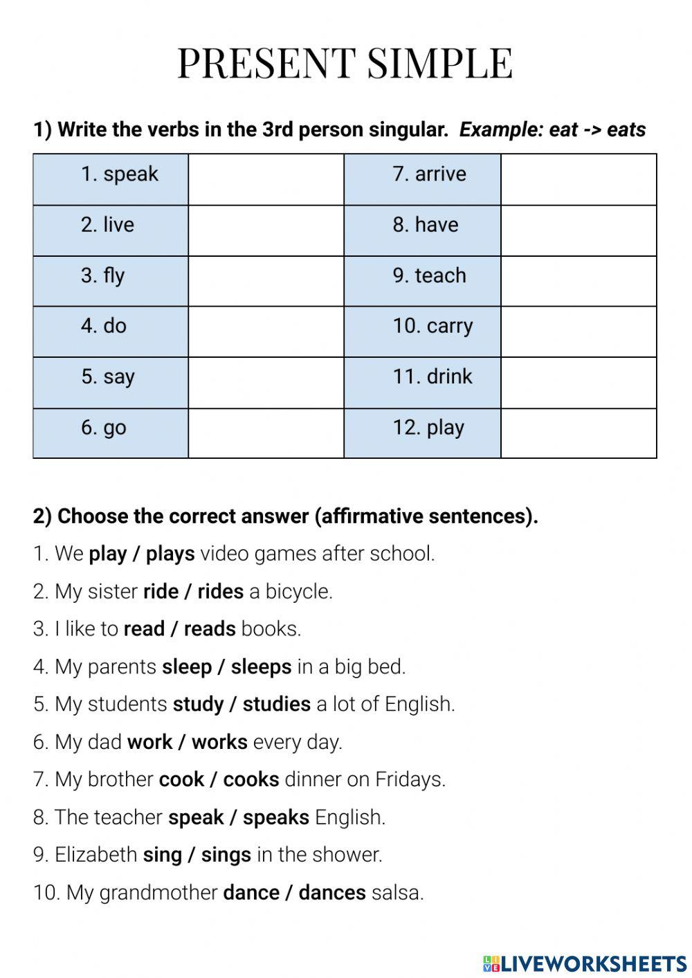 Present Simple (affirmative, negative, questions)