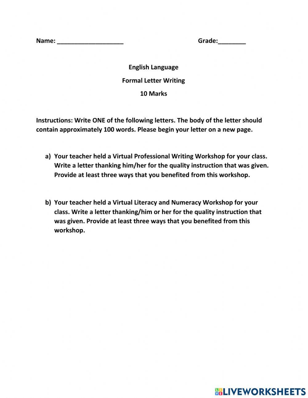 Formal Thank You Letter