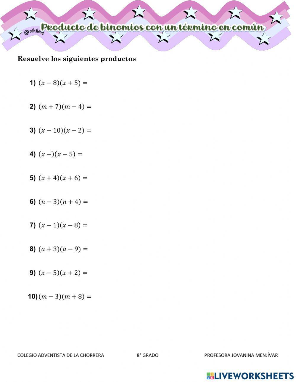 Producto de binomios con un término en común