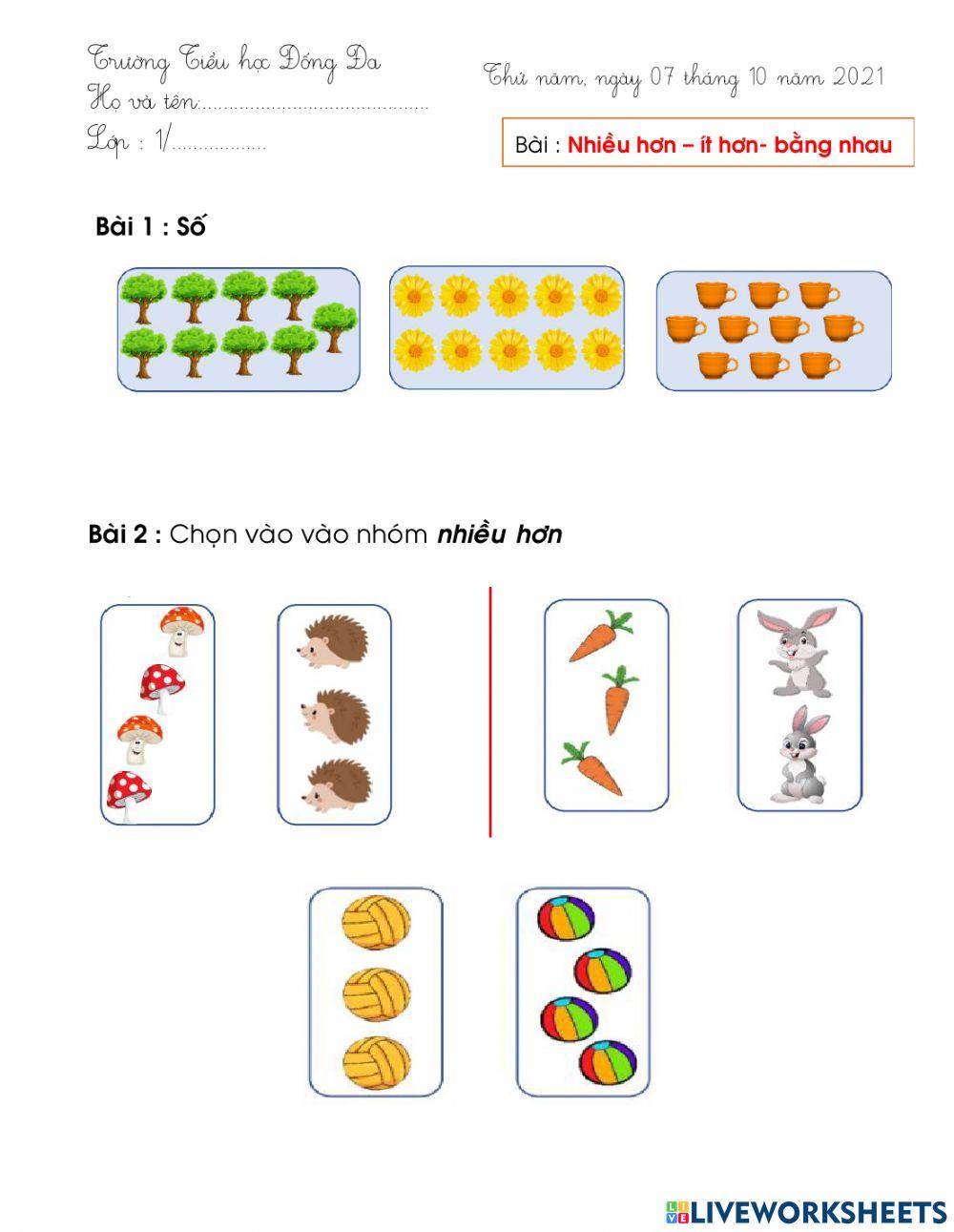 Bài tập Nhiều hon - it hơn