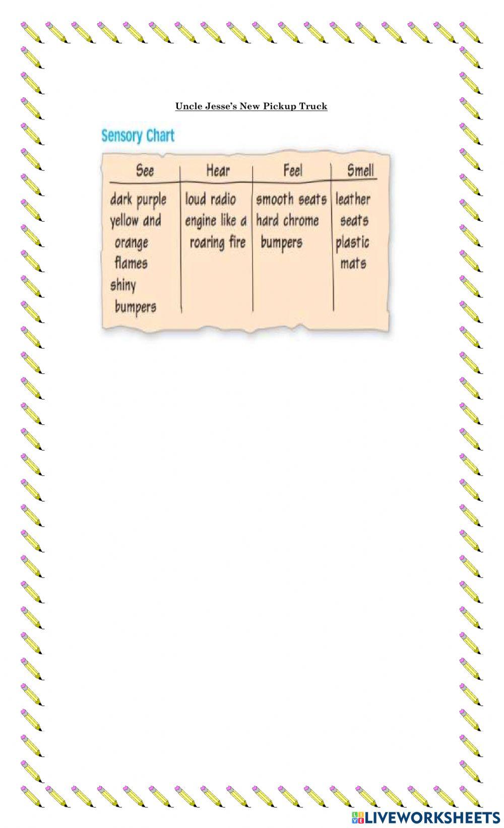 Sensory Chart Graphic Organizer Descriptive Writing