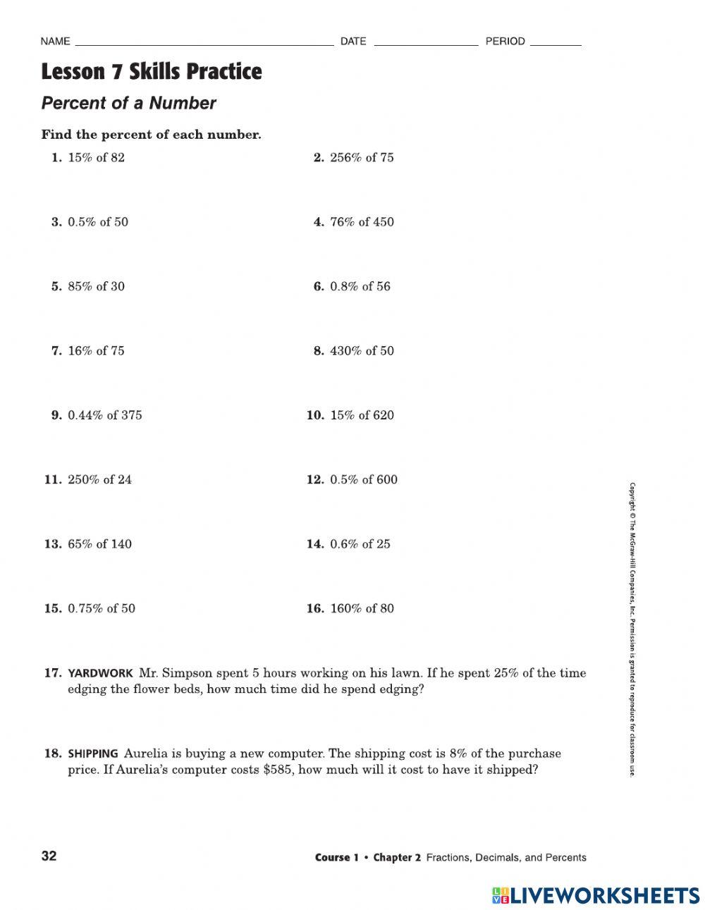 Chapter 2 Lesson 7 Worksheet online exercise for | Live Worksheets
