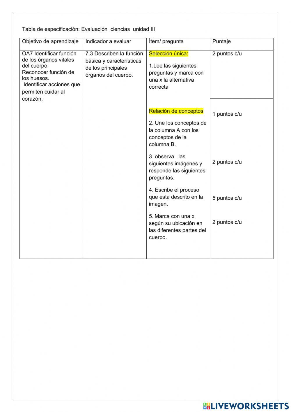 Evaluacion ciencias unidad 3