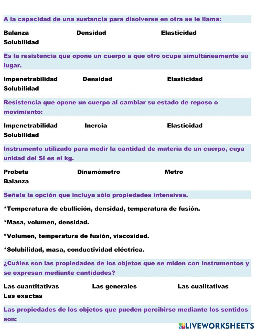 Cuestionario. propiedades físicas de los materiales.