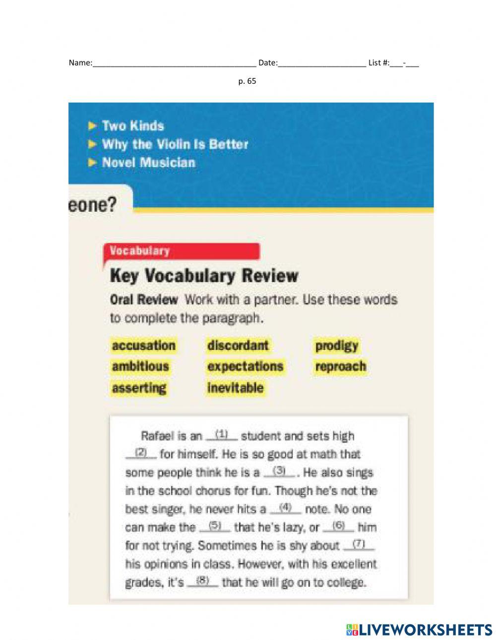 9-Two Kinds Key Vocabulary p. 65