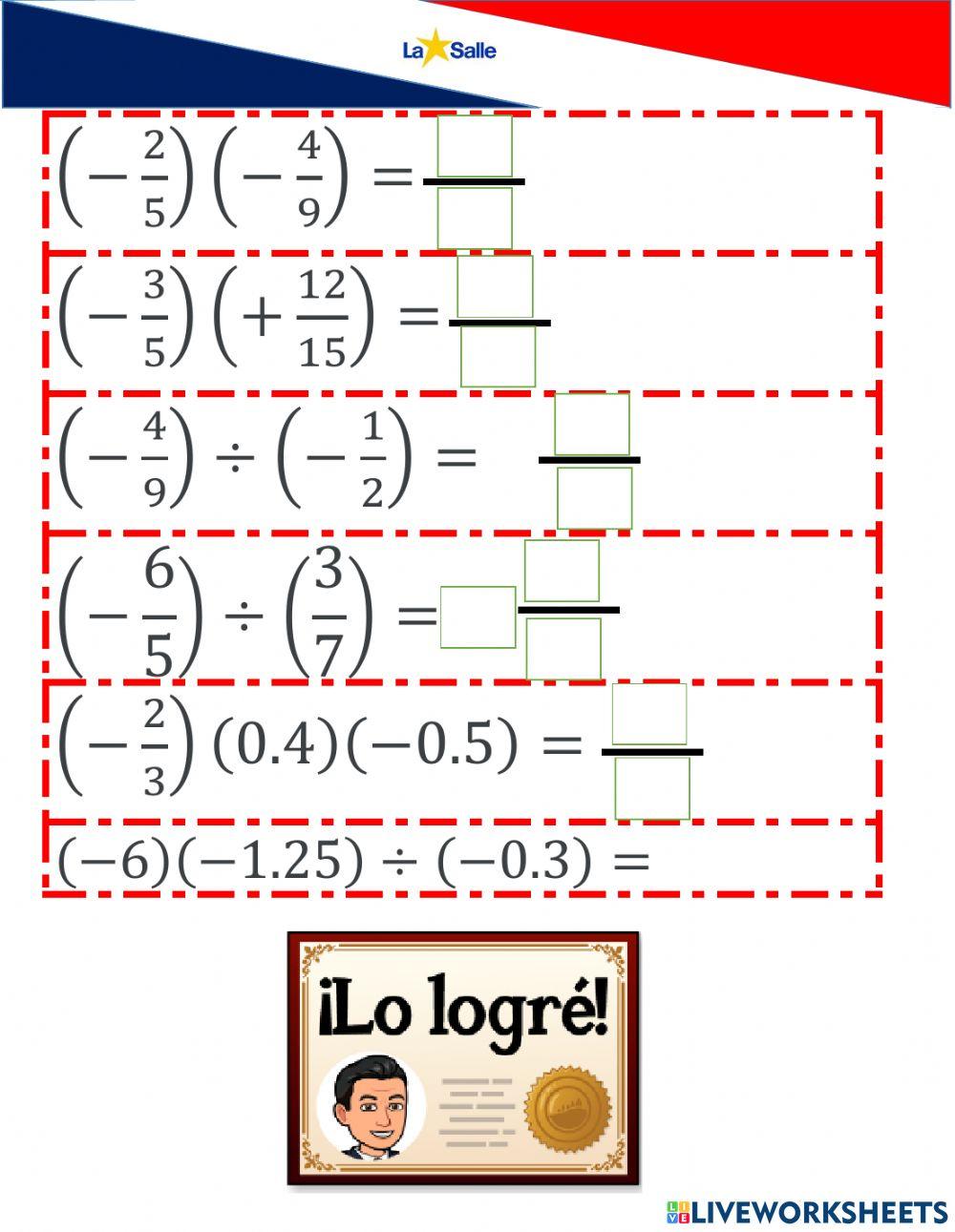 Multiplicación y división de números enteros
