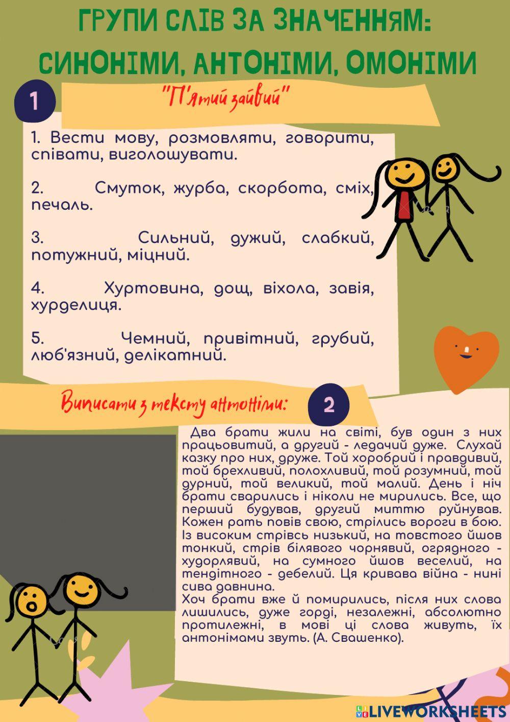 Групи слів за значенням: синоніми, антоніми, омоніми