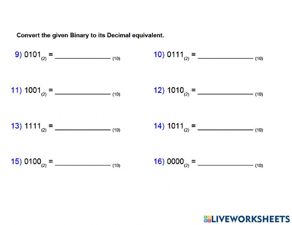 Converting Decimals and Binary Numbers online exercise for | Live ...