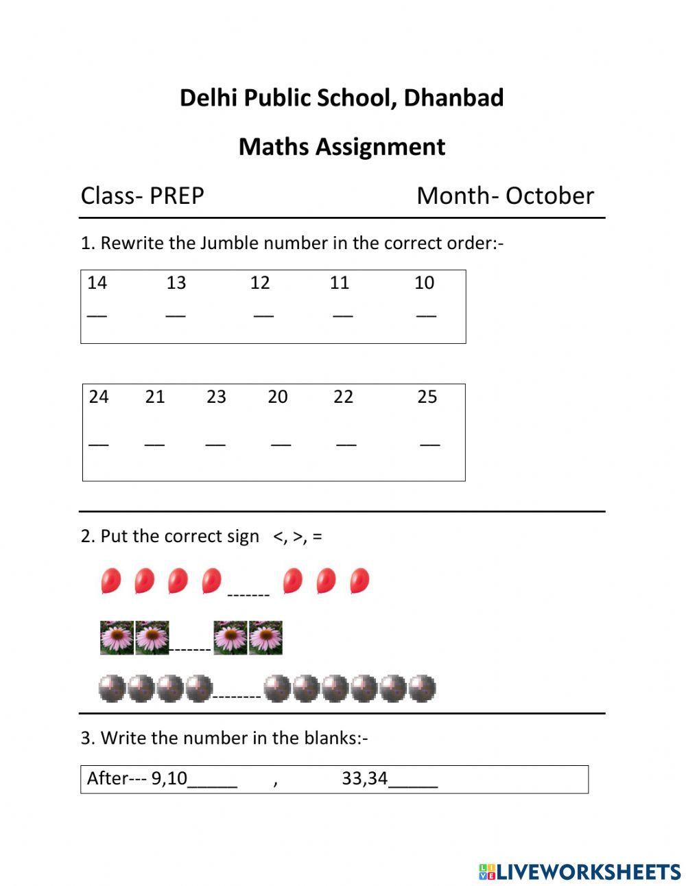 Maths Assignment interactive worksheet | Live Worksheets