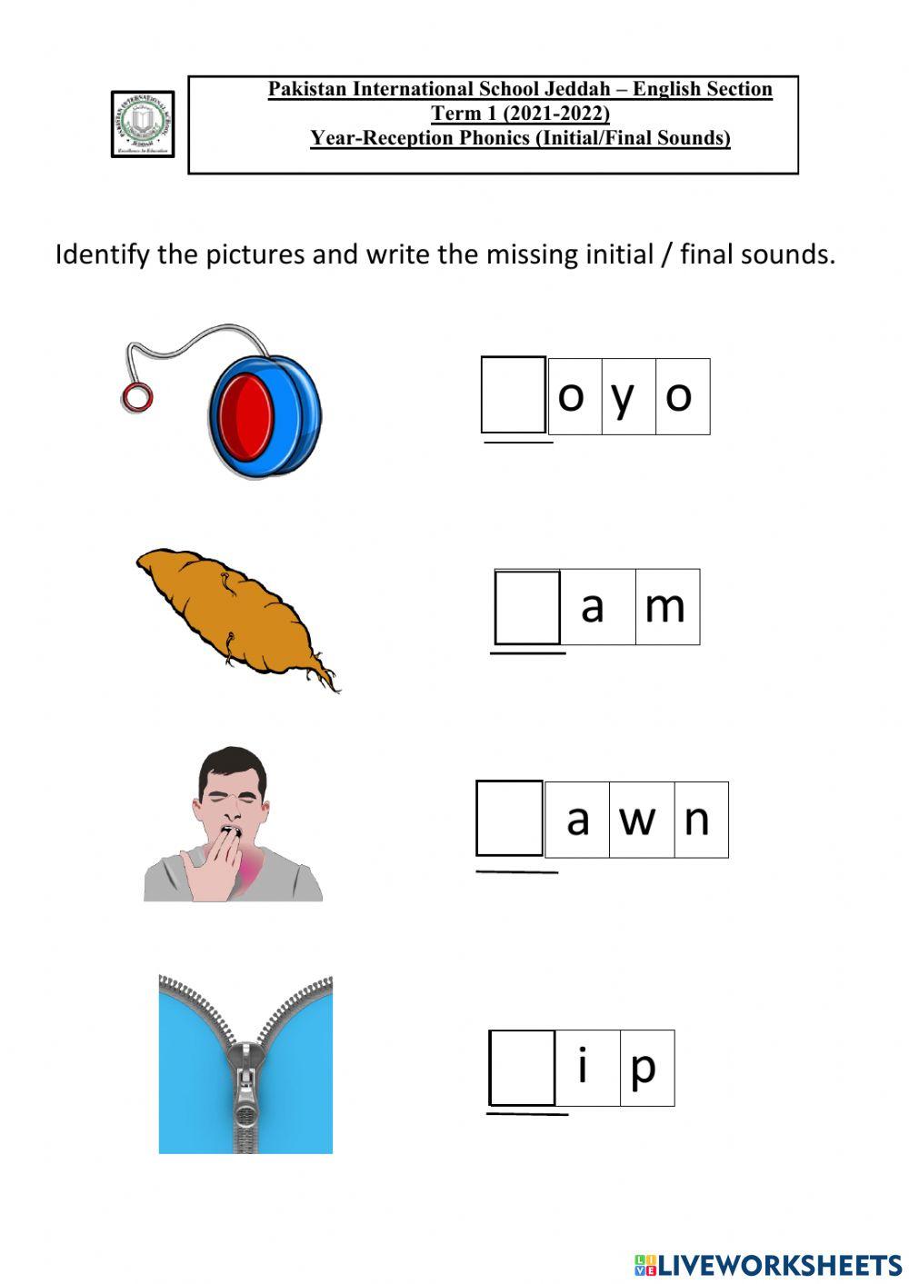 Choose and write the correct initial and final sounds.
