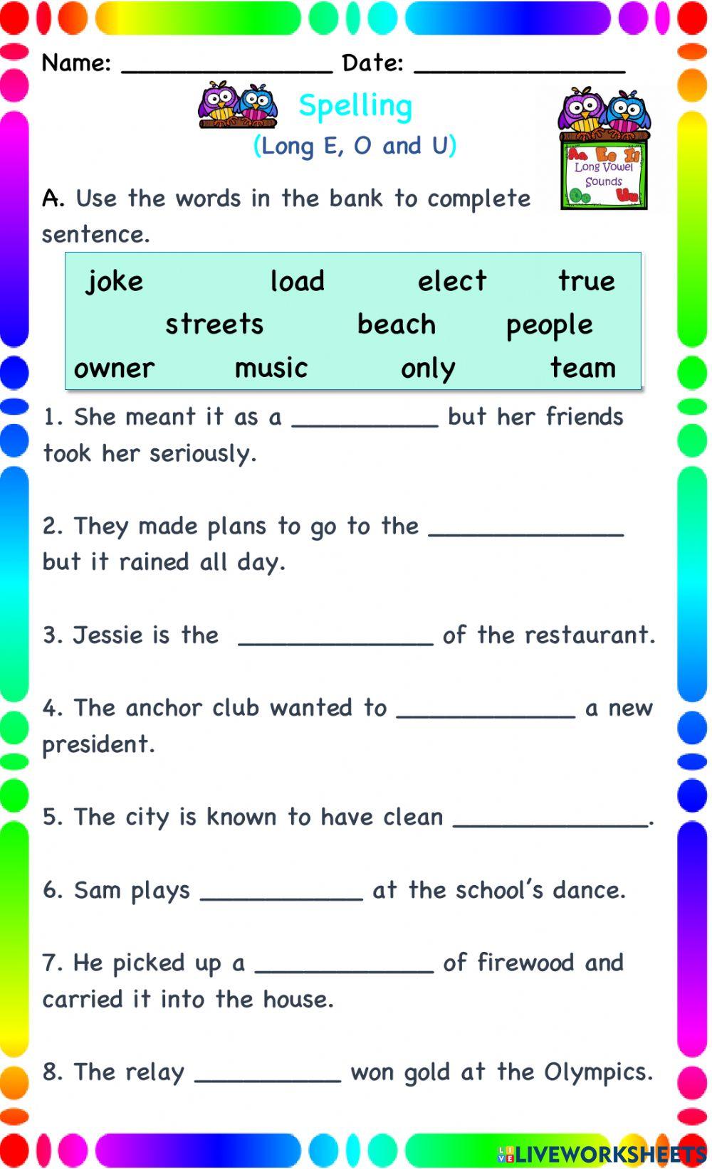 Long Vowel E, O and U