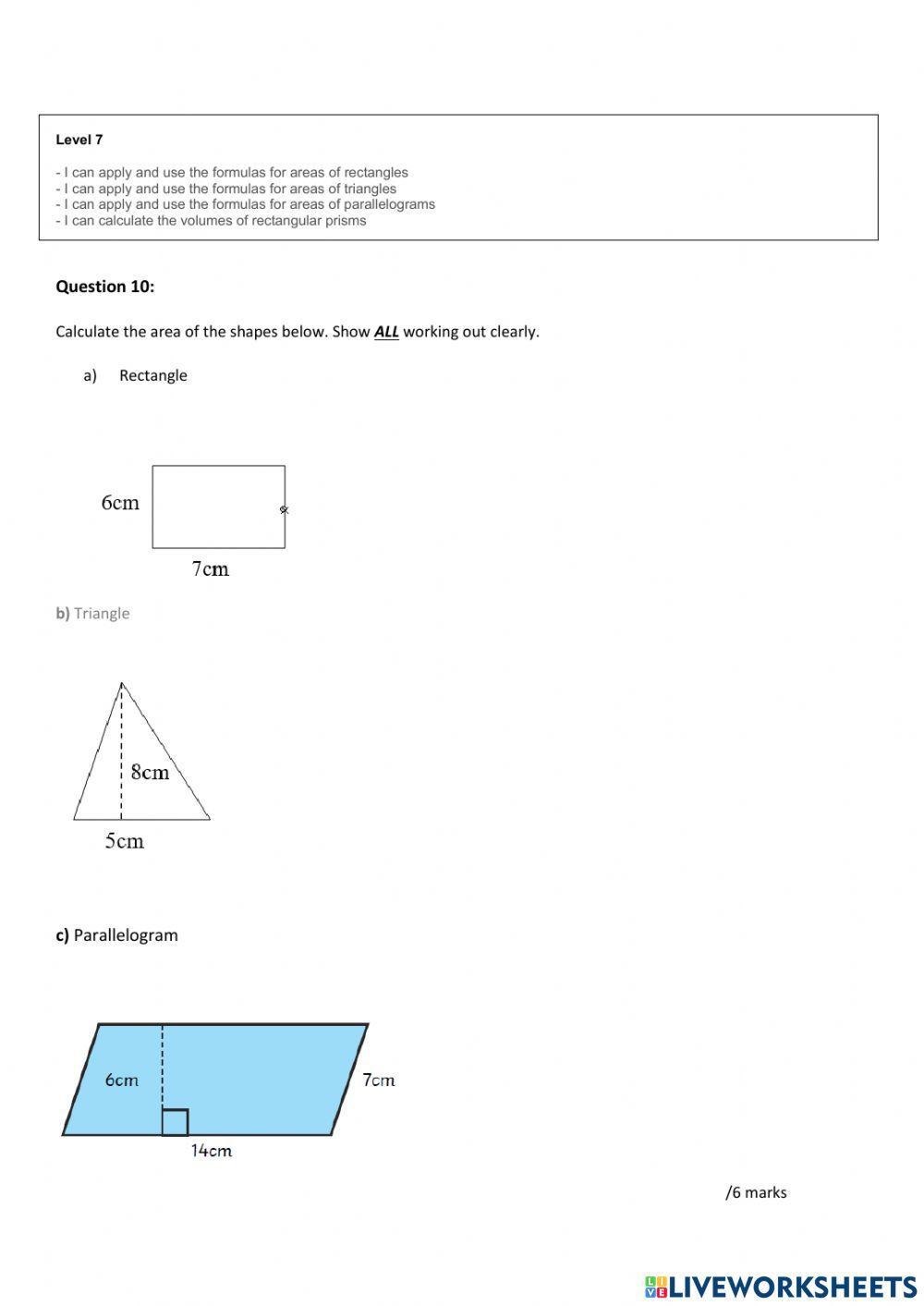 Year 8 Measurement Pre Test