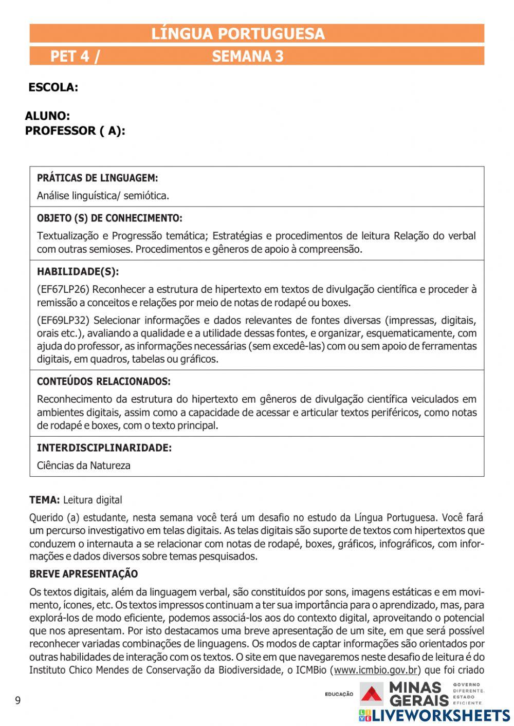 Pet 6º ano - semana 3