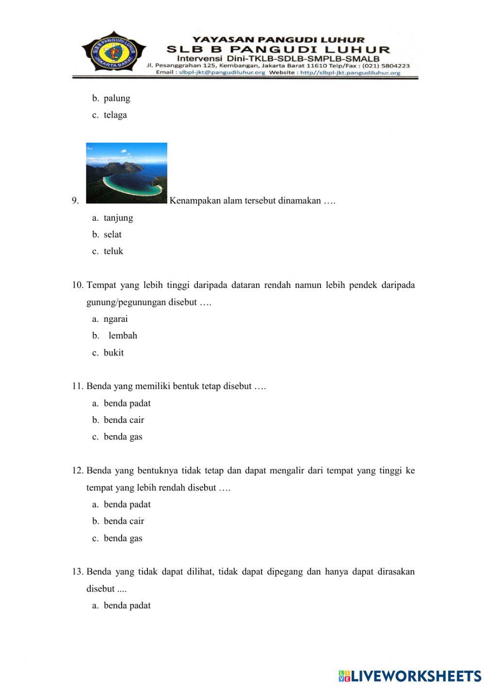 Latihan Ulangan IPA-Kenampakan Alam dan Jenis Benda