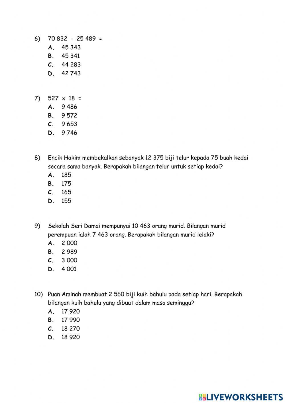 Nombor Bulat dan Operasi