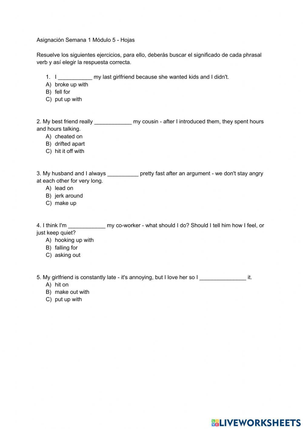 Relationship phrasal verbs