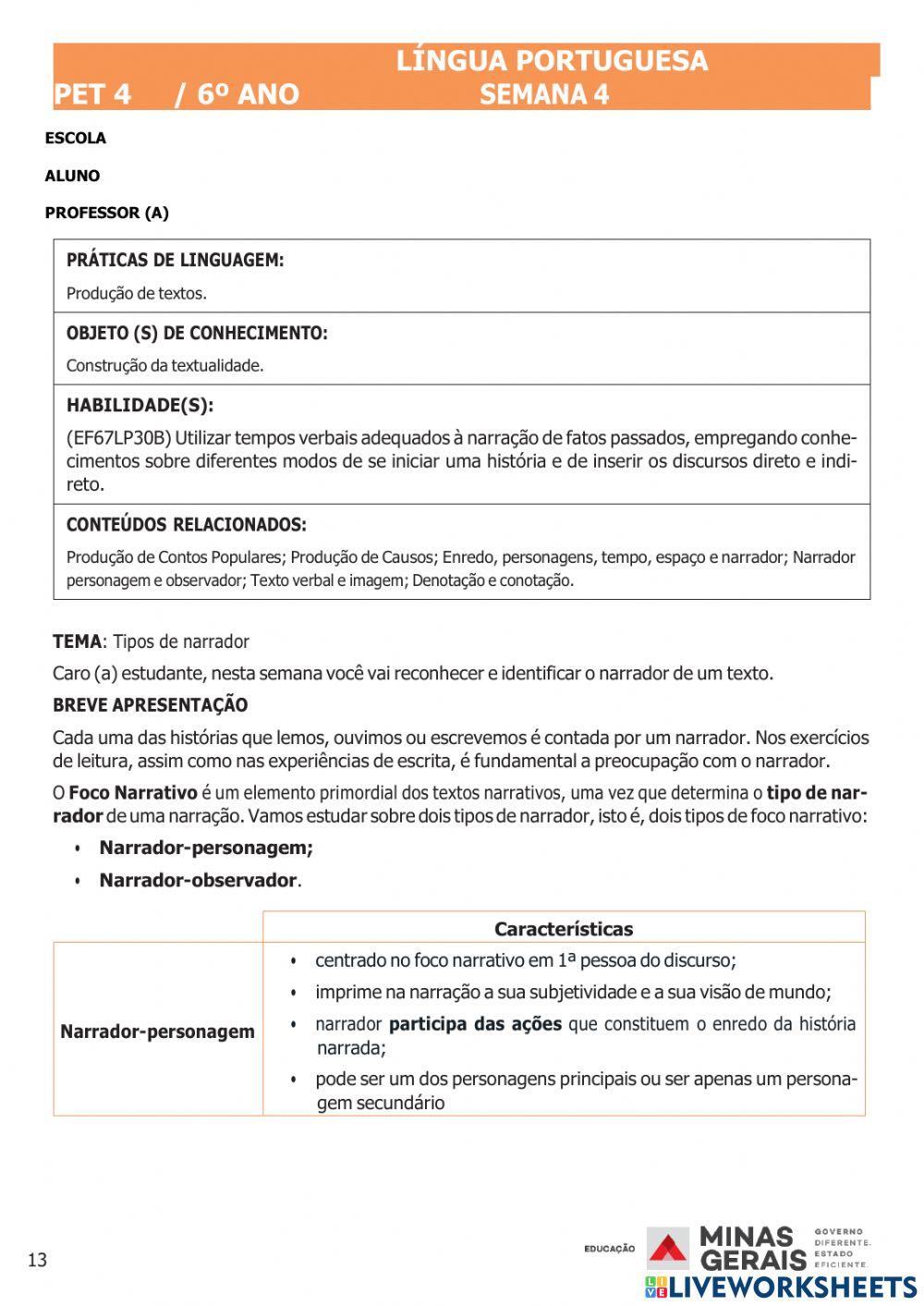 Pet 4  - 6º ano semana 4