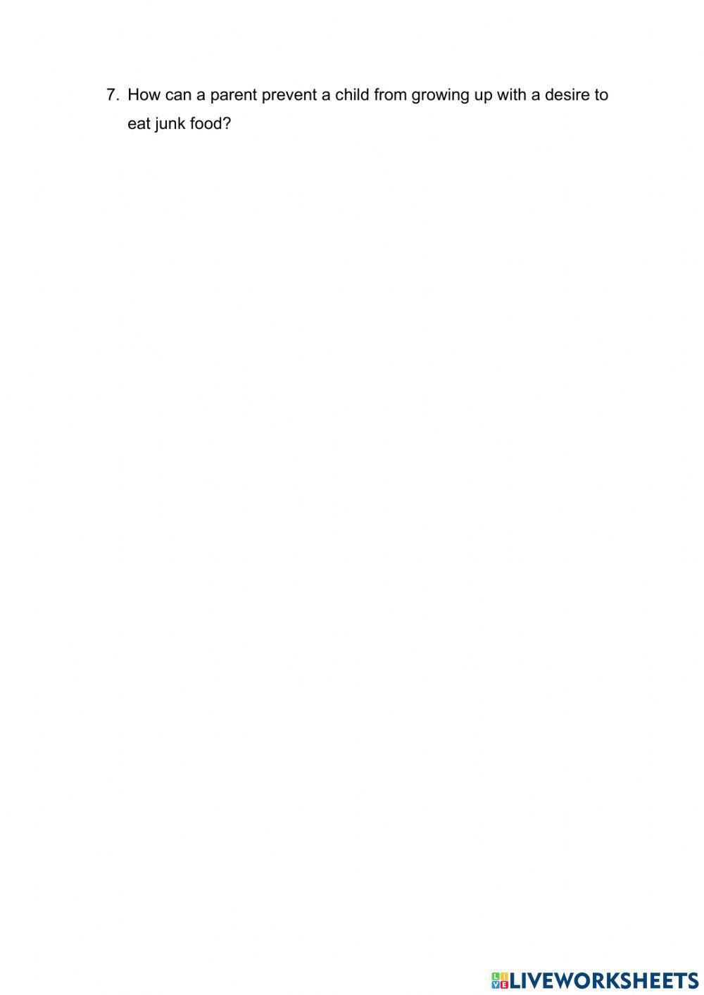 Comprehension- Junk Food