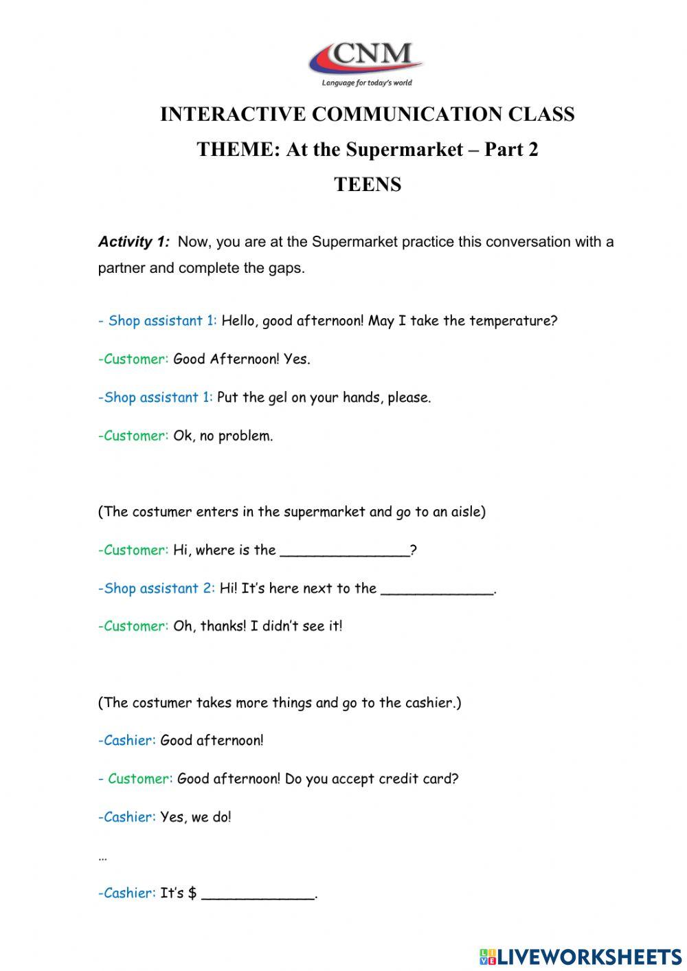 Communicative Activity - At the Supermarket Part 2 - Teens