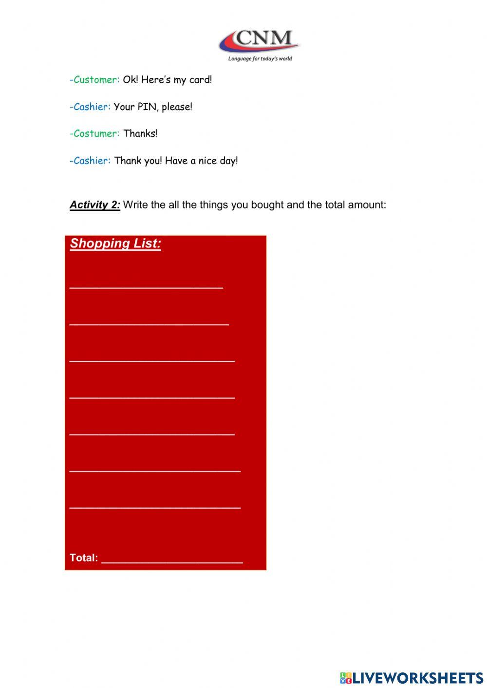 Communicative Activity - At the Supermarket Part 2 - Teens