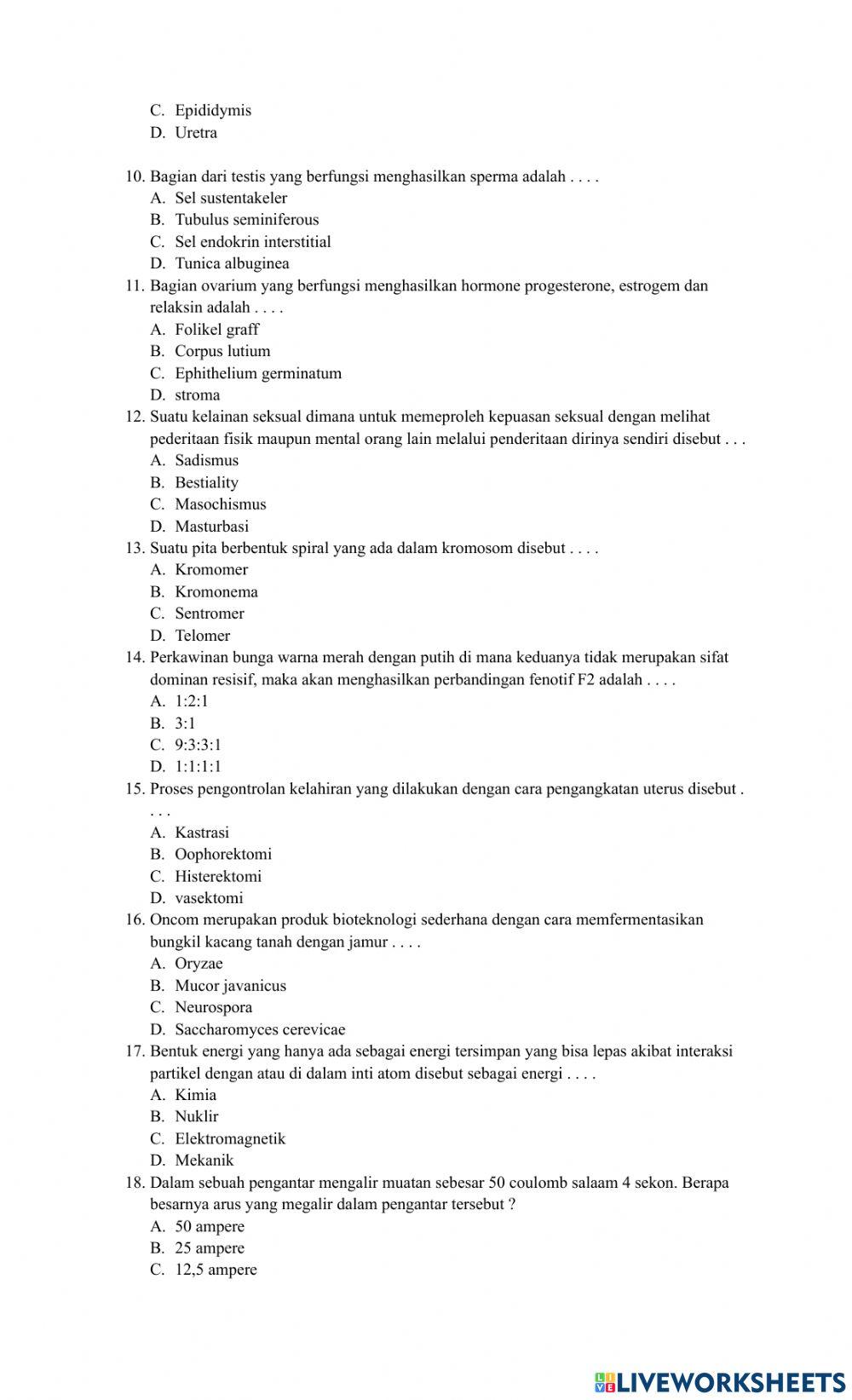 Pre tes materi dan pembelajaran ipa sd