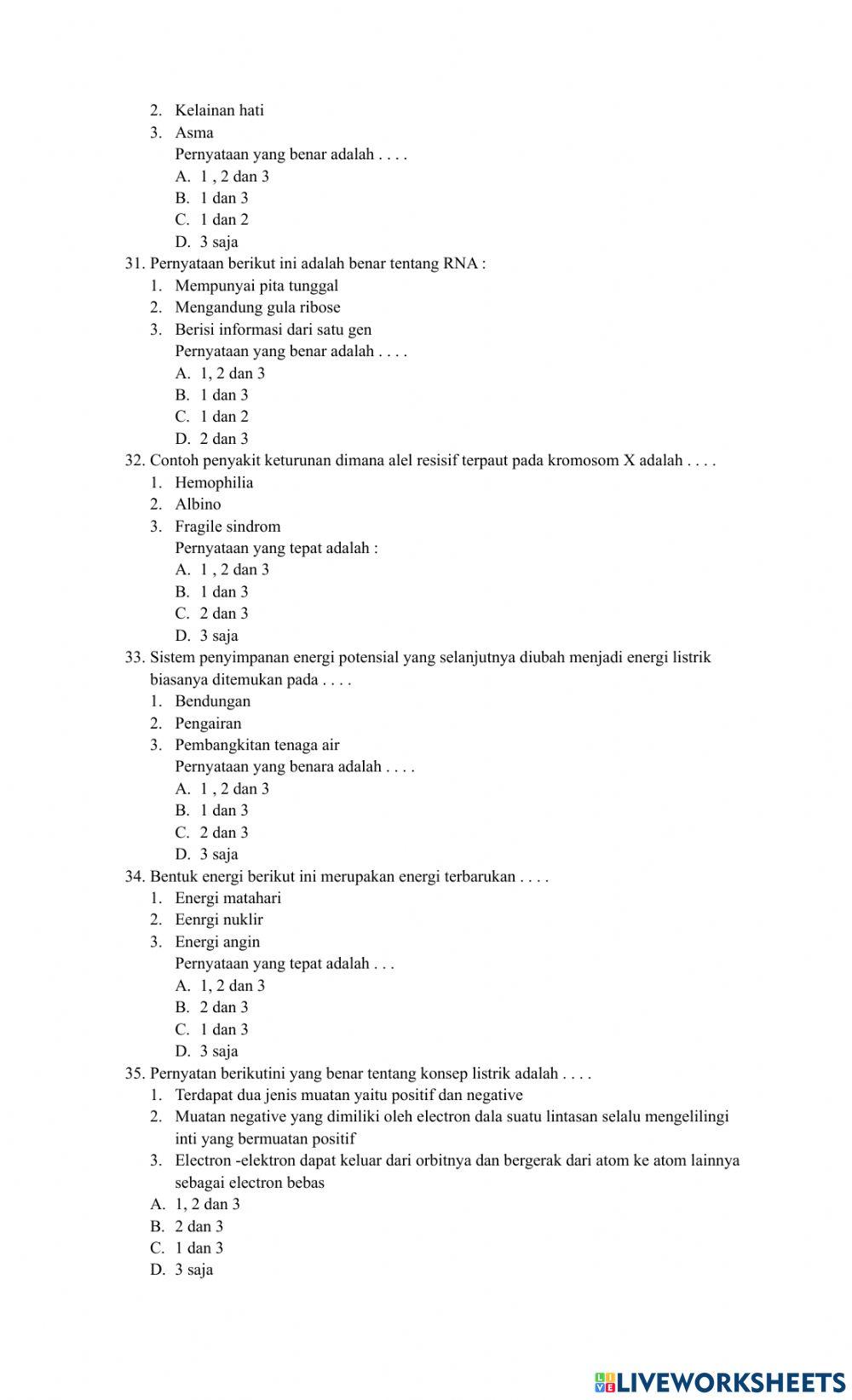 Pre tes materi dan pembelajaran ipa sd