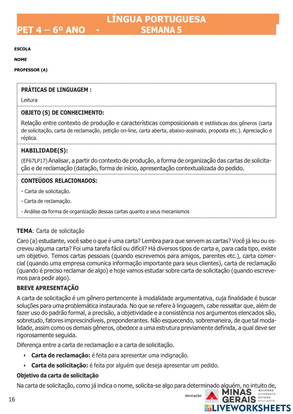 Pet 4- 6º ano - semana 5