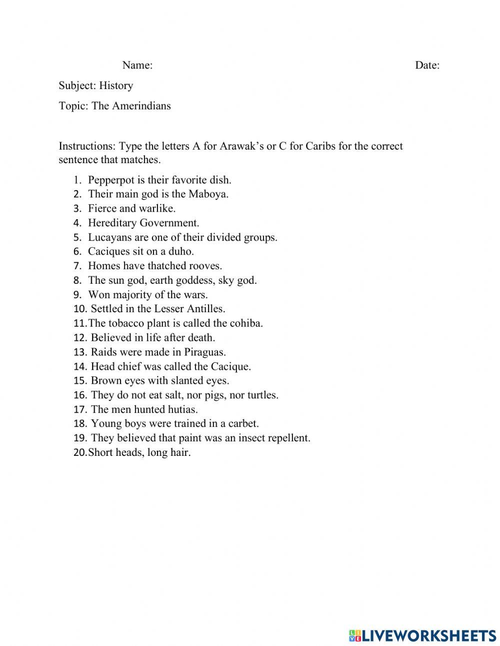 The Amerindians (Arawak's & Caribs)