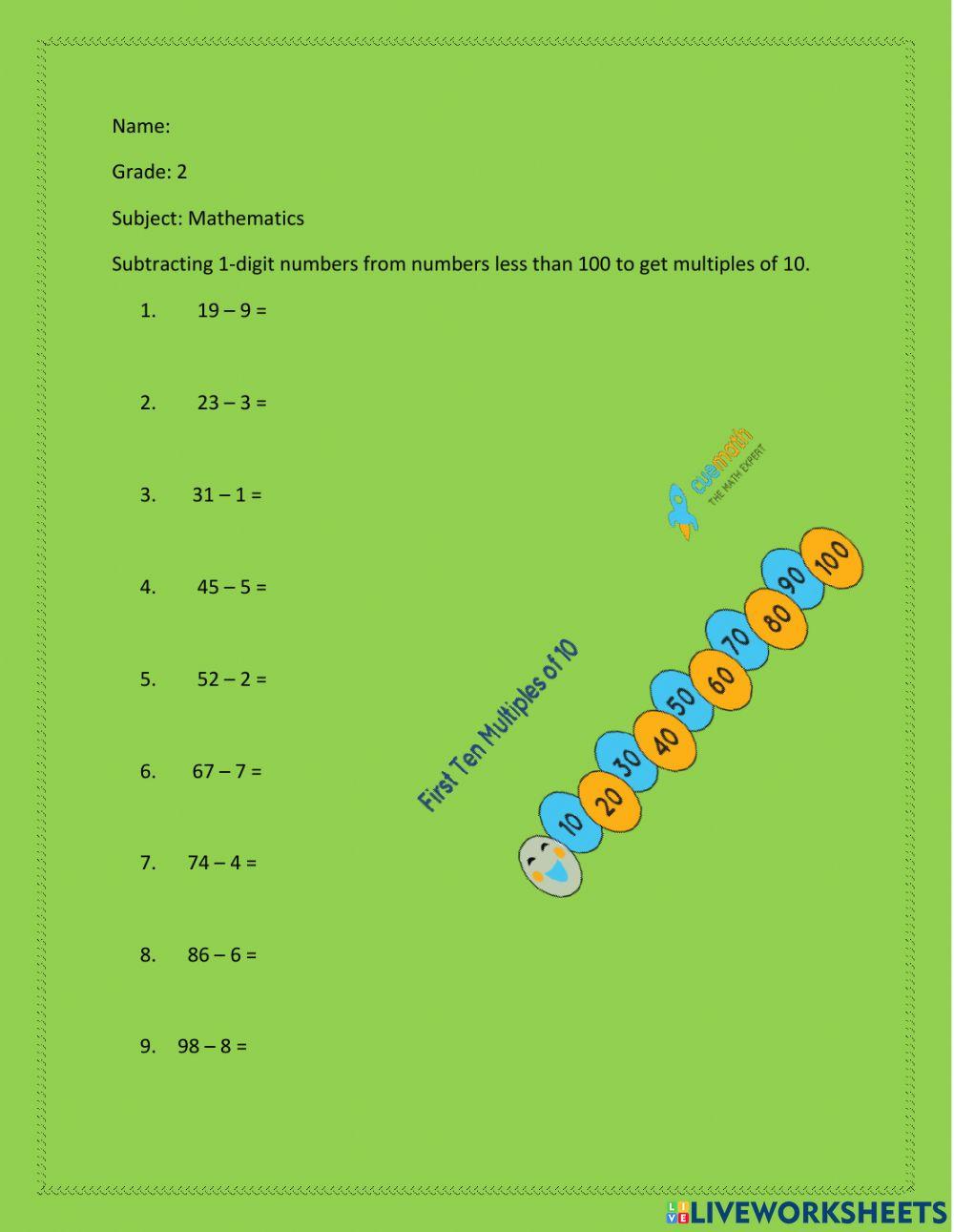 Subtracting to get multiples of 10