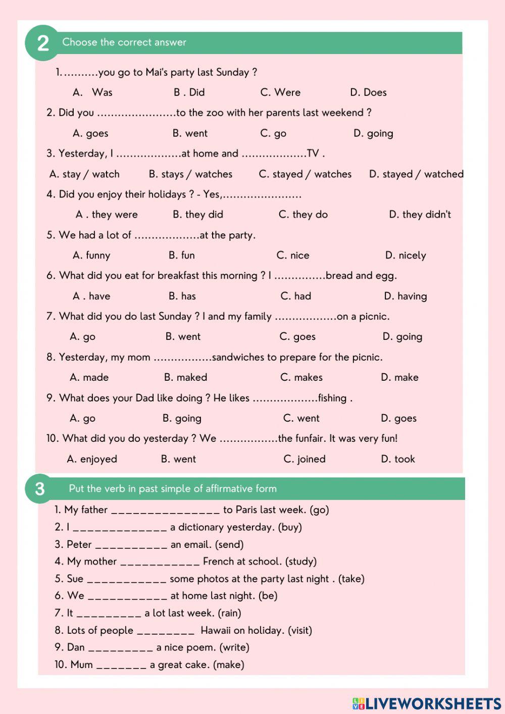 Worksheet 1-Unit 4-Grade 5
