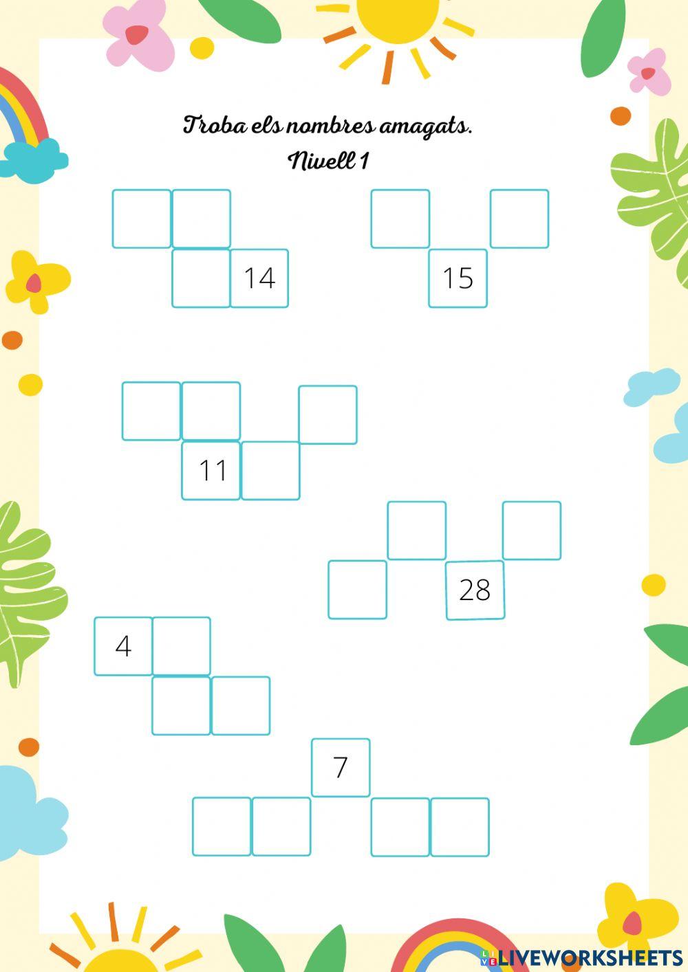 Troba els nombres que falten. Fitxa 1.  Nivell 1
