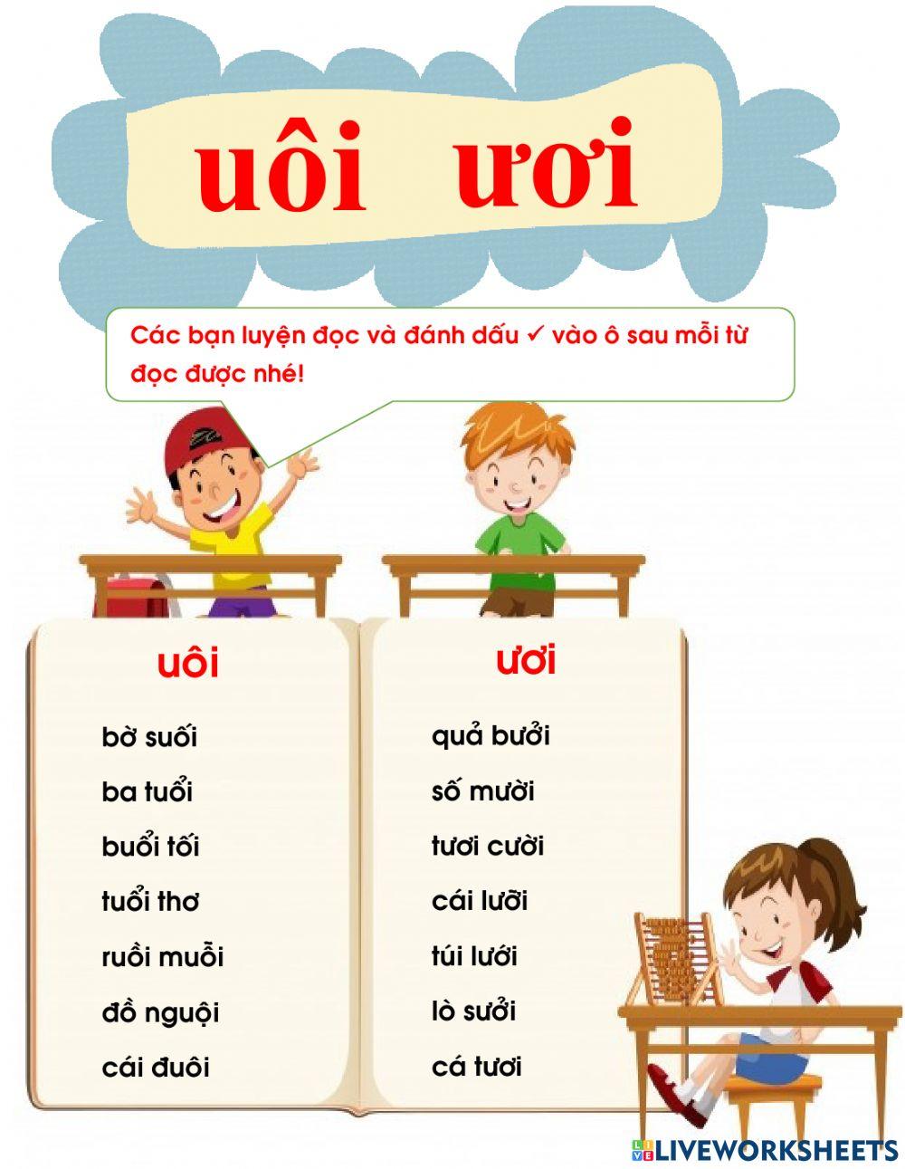 Học vần lớp 1: uôi ươi