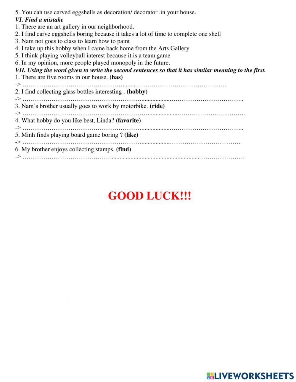 7 td u1 worksheet Live Worksheets