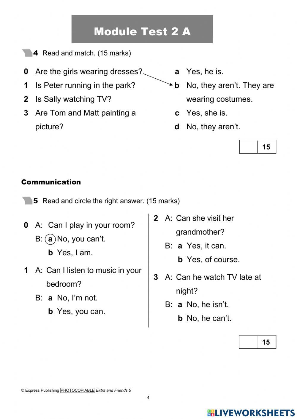 Extra and Friends Exam Unit 2 P.5