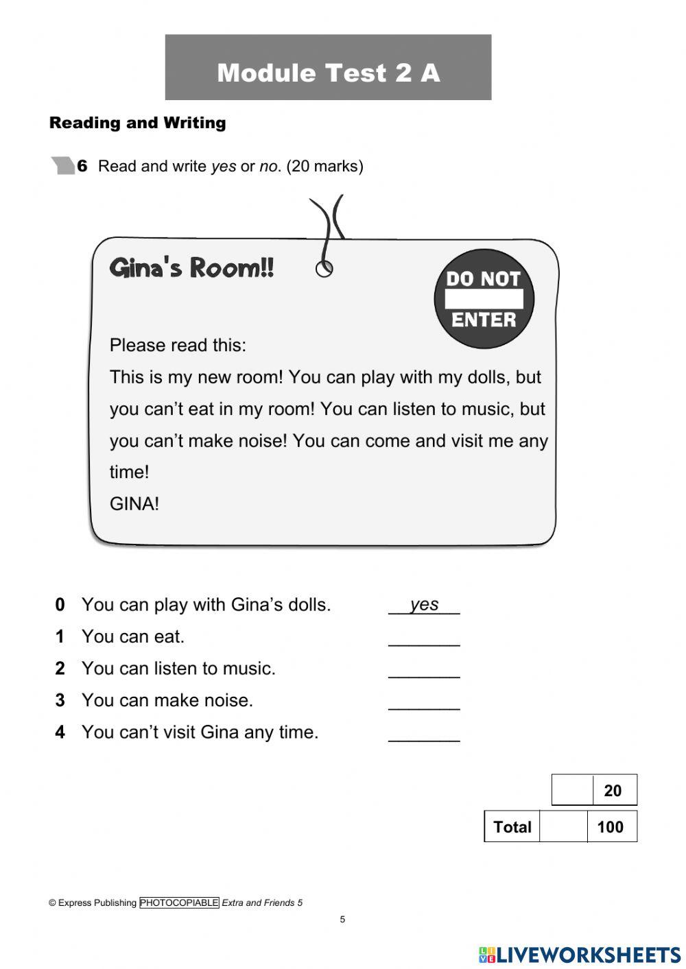 Extra and Friends Exam Unit 2 P.5