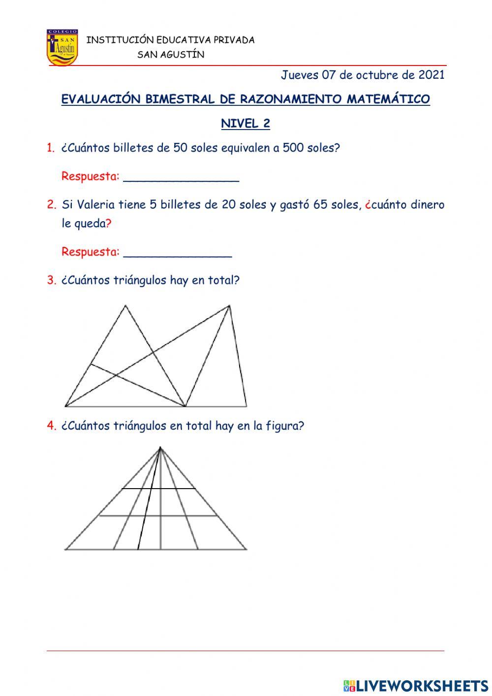 Evaluación Bimestral de Raz. Matemático