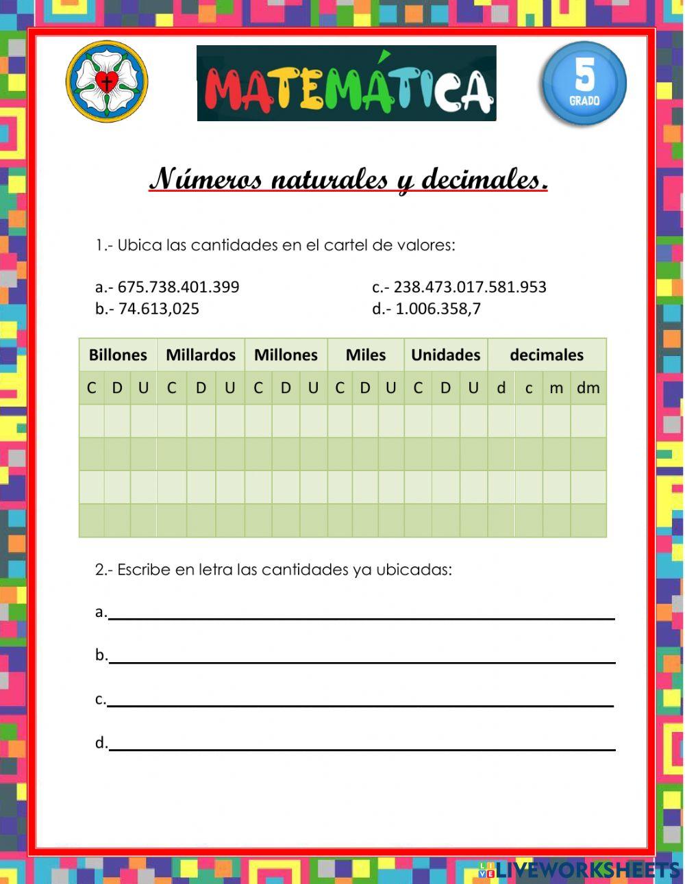 Números naturales y decimales