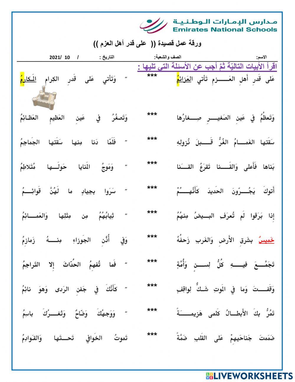 قصيدة على قدر  أهل العزم