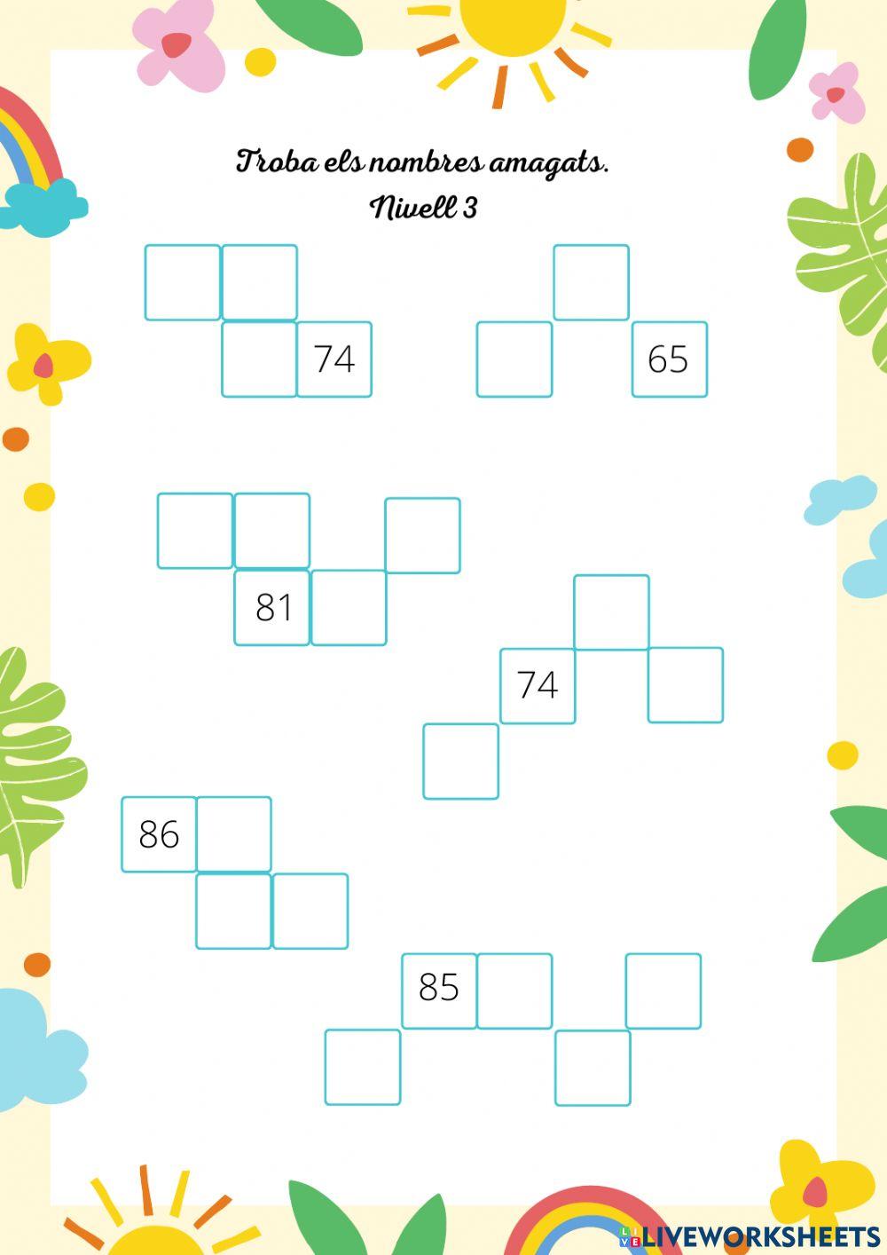 Troba el nombre que falta. Fitxa 3. Nivell 3