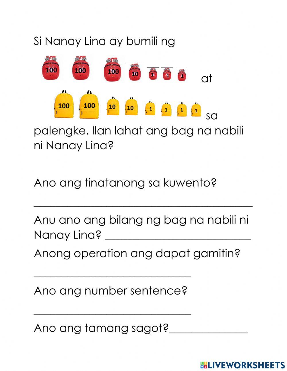 subtraction problem solving grade 2 tagalog