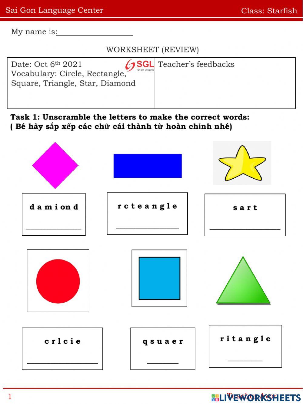 Worksheet starfish