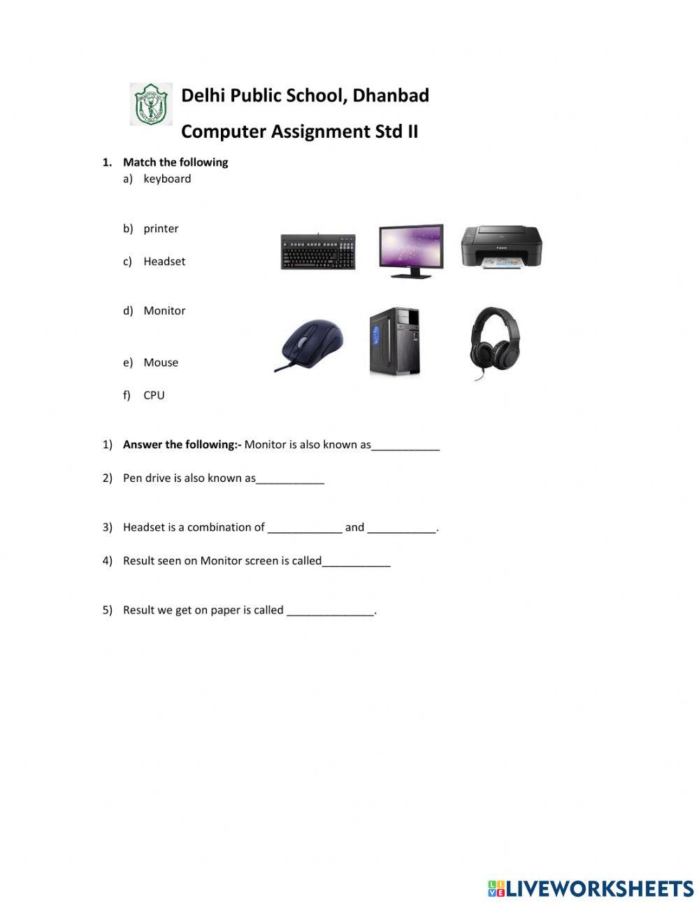 Computer Worksheet Class 2 online exercise for | Live Worksheets